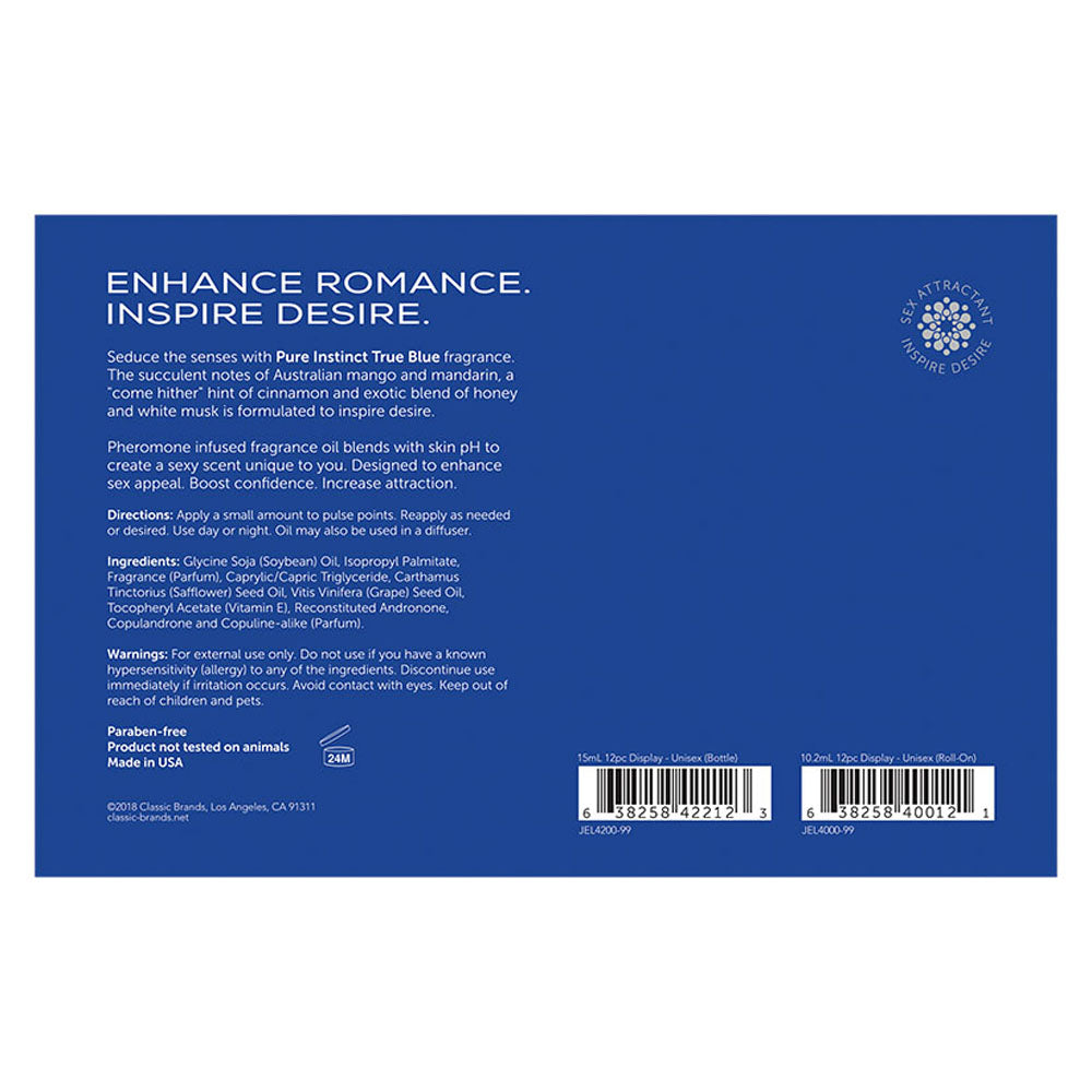 Pure Instinct Pheromone Fragrance Oil True Blue Roll on 12 Pc Display JEL4000-99