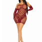 2 Pc Hardcore Net Tube Dress With Gloves - One Size - Burgundy