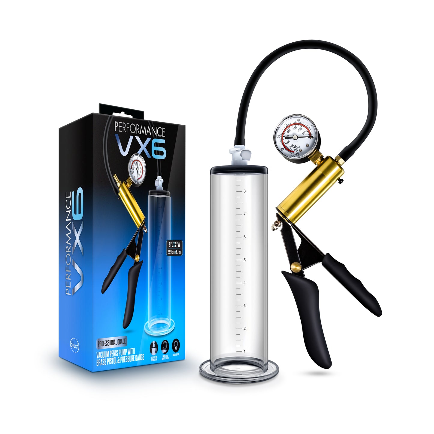 Performance - Vx6 Vacuum Penis Pump With Brass  Pistol & Pressure Gauge - Clear BL-06301