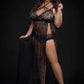 2pc Strappy Halter Laced Night Gown With Side Slits and Open Back - Queen Size - Black GWD-BL2138PQBLK