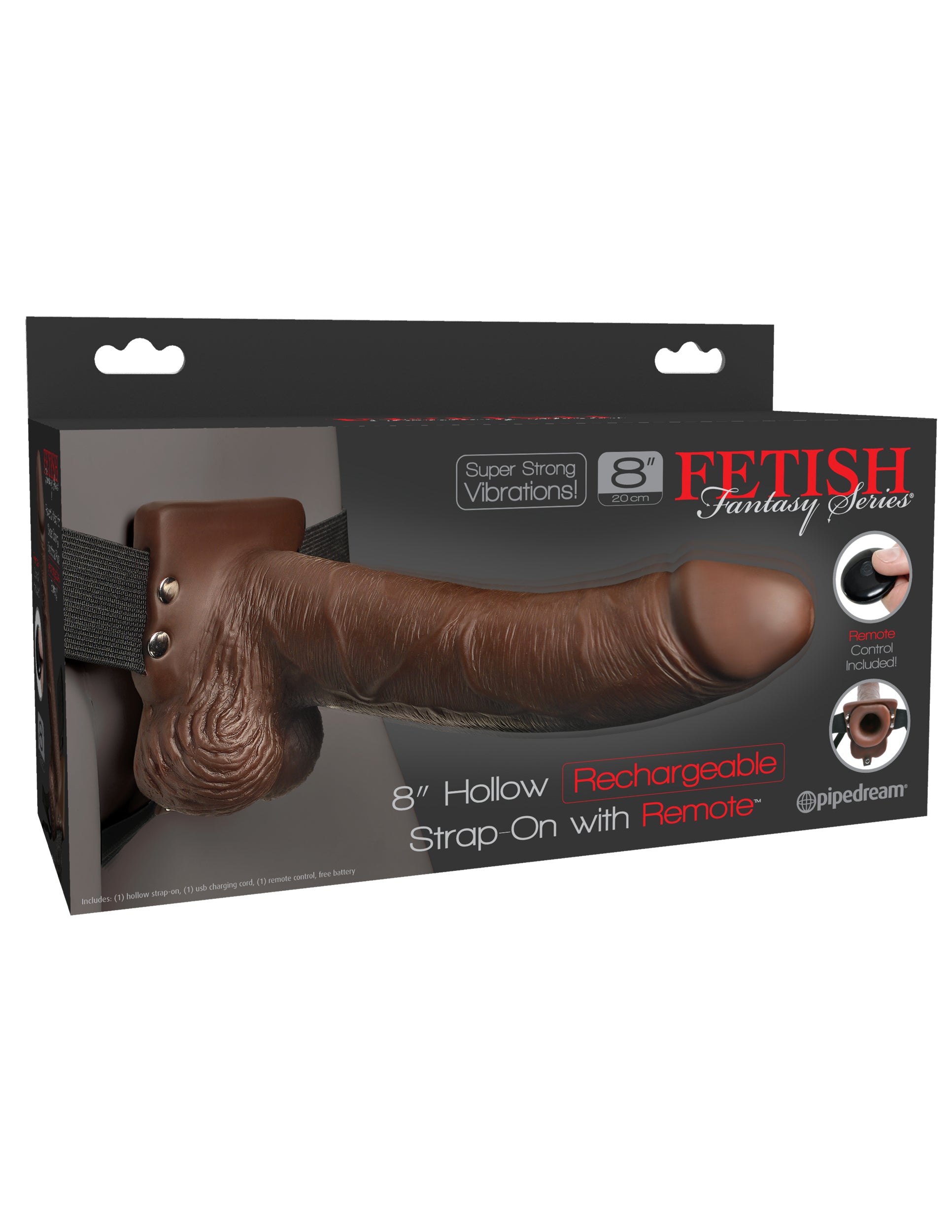 Fetish Fantasy Series 8" Hollow Rechargeable Strap-on With Remote - Brown PD3394-29