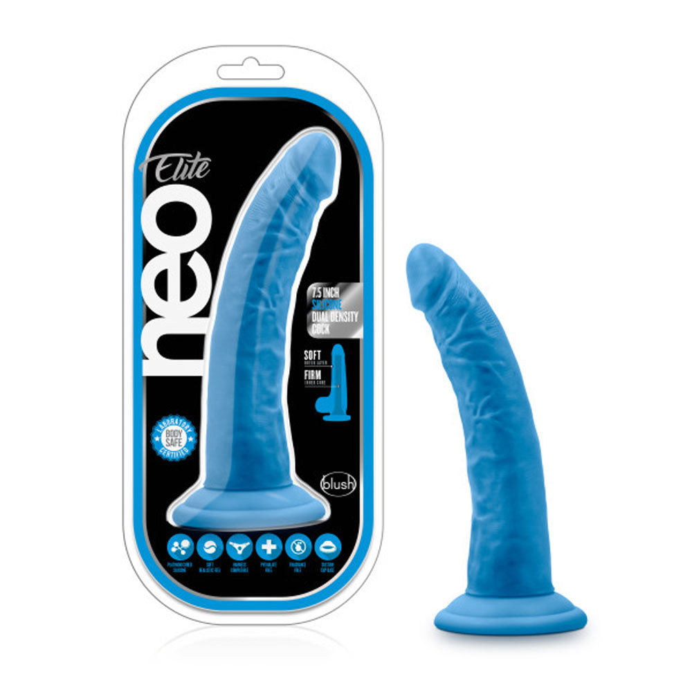 Neo Elite - 7.5 Inch Silicone Dual Density Cock - Neon Blue BL-82202