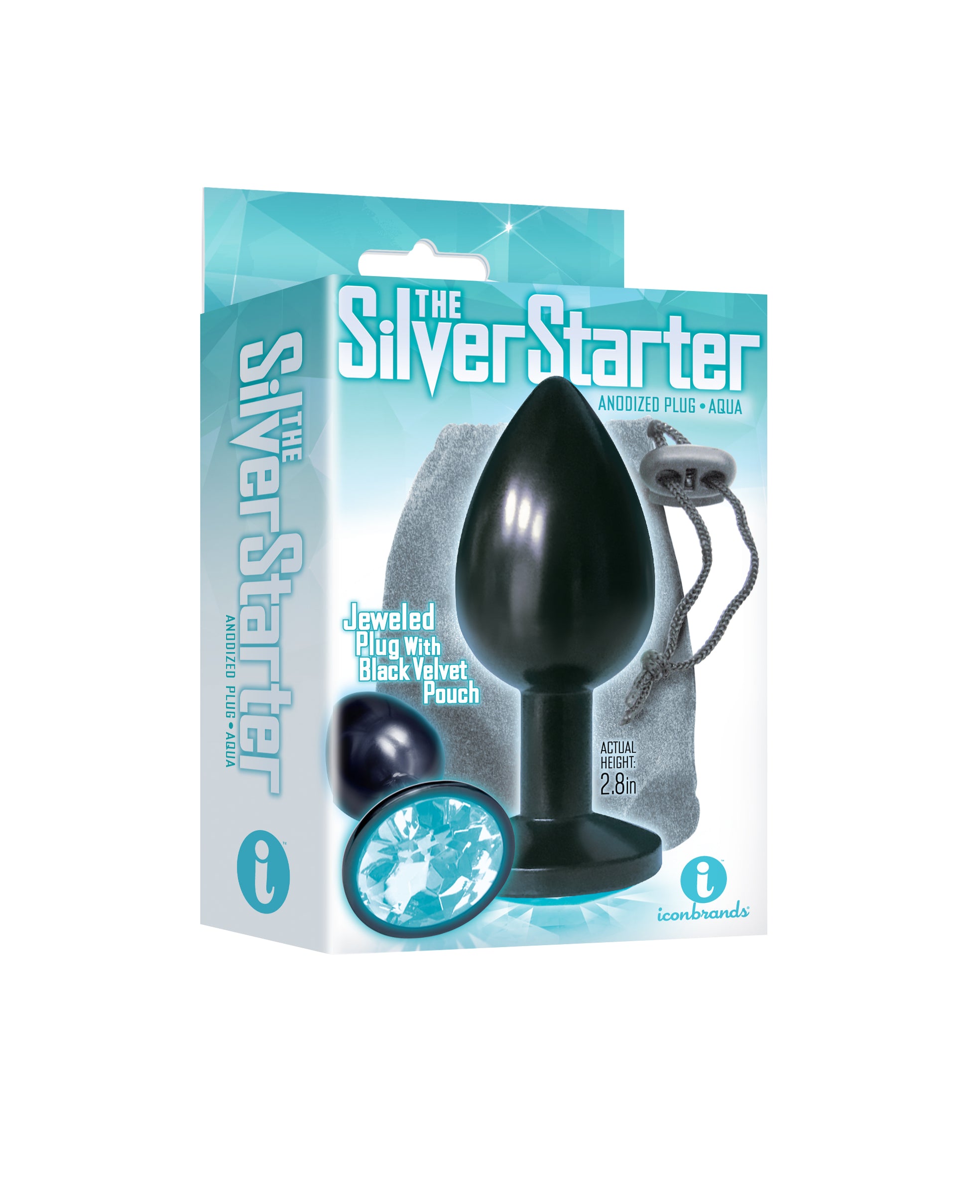The 9's the Silver Starter Anodized Bejeweled Stainless Steel Plug - Aqua ICB2614-2
