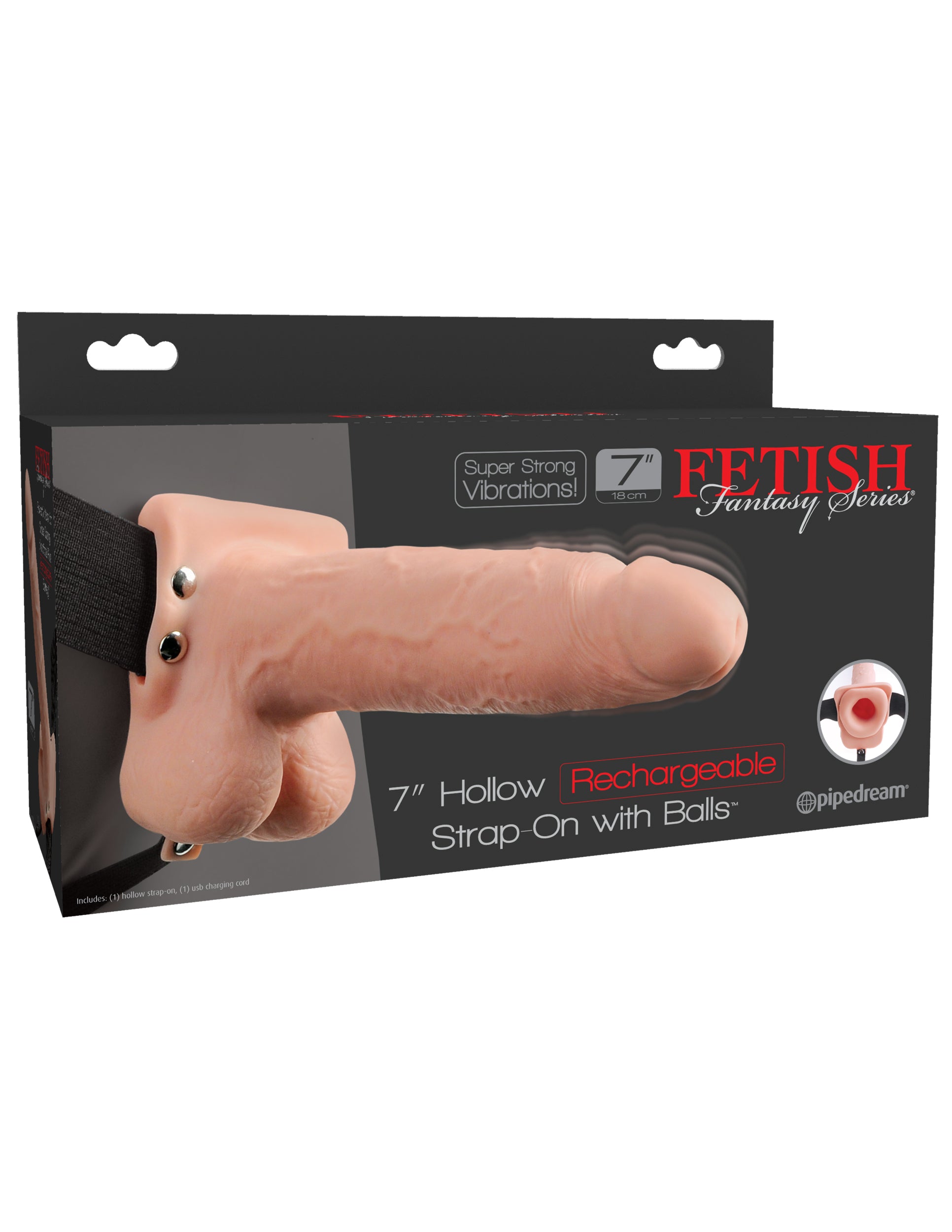 Fetish Fantasy Series 7" Hollow Rechargeable Strap-on With Balls - Flesh PD3391-21