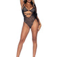 2 Pc. Rhinestone Wrap Around Bikini Top and  Suspender Bodysuit - One Size - Black LA-89284BLK