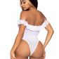 Lace Ruffle Snap Crotch Teddy - One Size - White