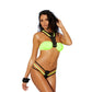 Lycra Bikini Top and Matching G-Striing - One Size - Chartreuse/black EM-82209