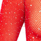 Rhinestone Snap Crotch Bodysuit - One Size - Red