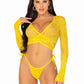 2 Pc Daisy Lace Wrap-Around Crop Top and Side Tie  Panty - One Size - Yellow