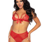 2 Pc. Lace Bralette and Ribbon Tie Crotchless  Panty - One Size - Red LA-81620RD
