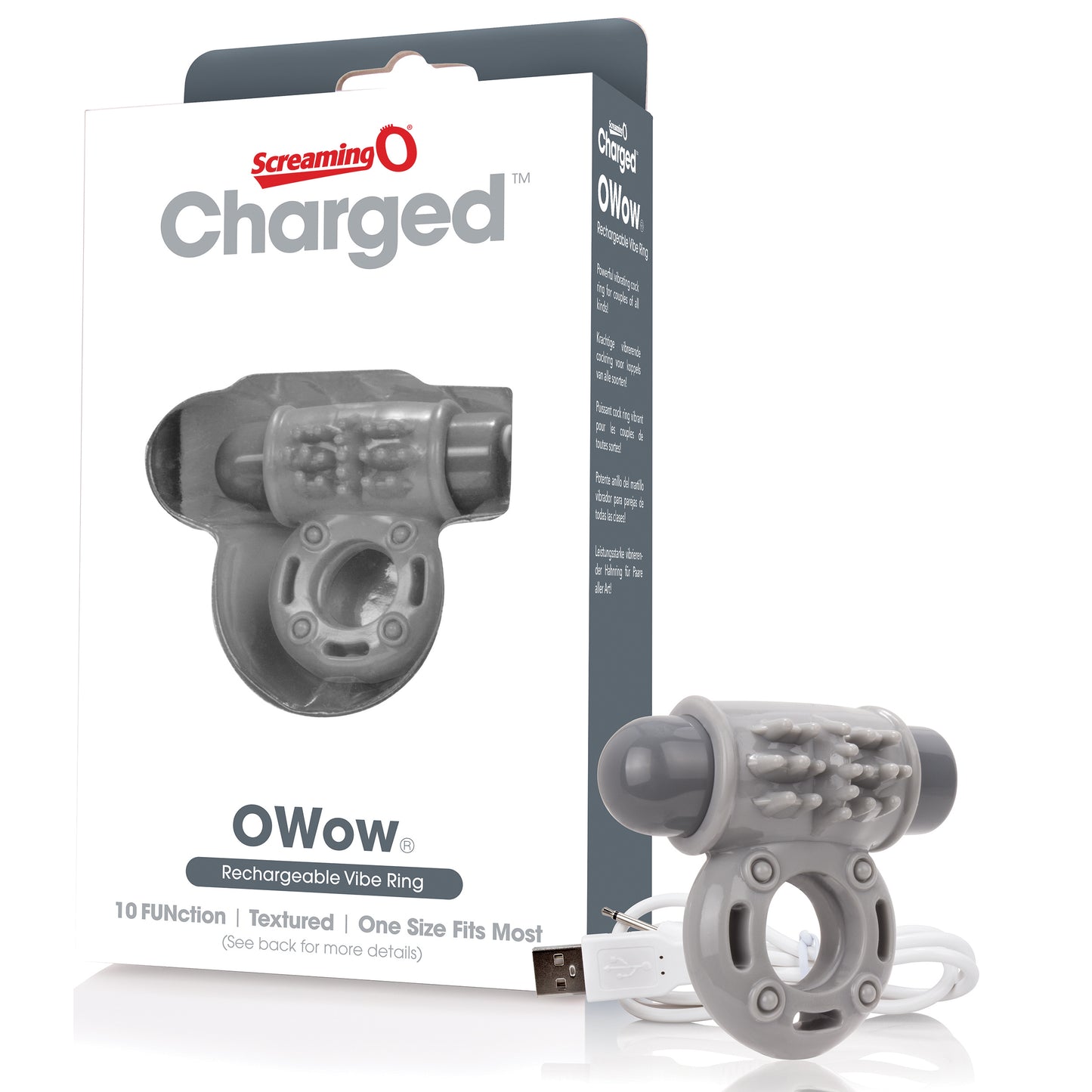 Charged Owow Rechargeable Vibe Ring - Grey AOW-G-101E