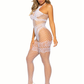 Net and Lace Crotchless Bodystocking - One Size -  White