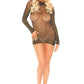 Lurex Long Sleeved High Neck Fishnet Dress - One Size - Black/ Gold