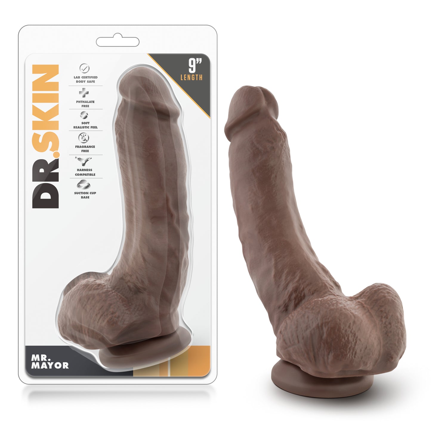Dr. Skin - Mr. Mayor 9" Dildo With Suction Cup -  Chocolate BL-15466