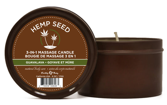 Hemp Seed 3-in-1 Massage Candle - Guavalava - 6 Oz. EB-HSC068