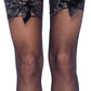 Sheer Lace Top Thigh Highs With Satin Bow Accent - One Size - Black