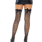 Fishnet Thigh Highs With Satin Bow Top and Rhinestone Backseam - One Size - Black LA-9128BLK