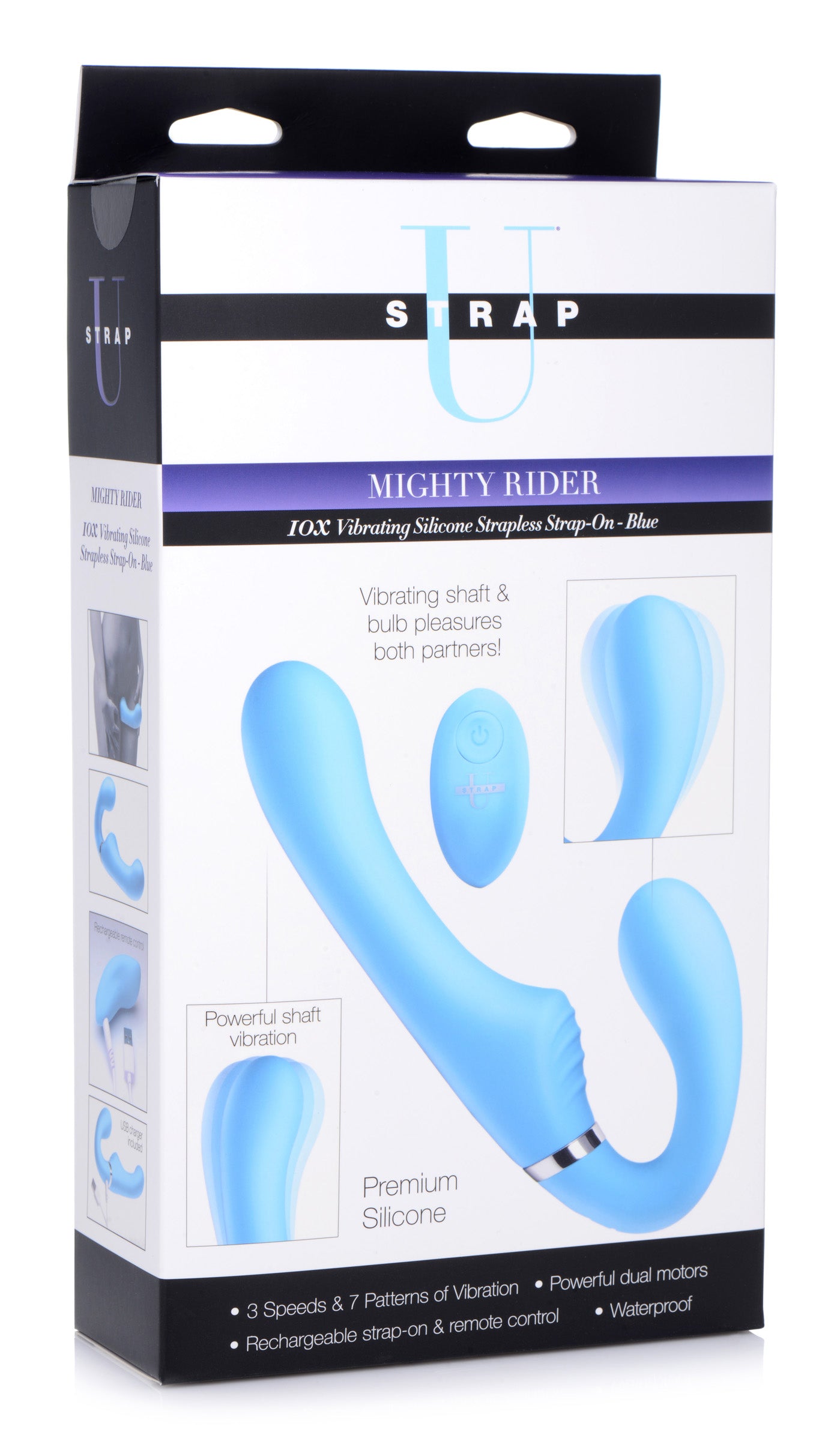 10x Mighty Rider Vibrating Strapless Strap-on - Blue