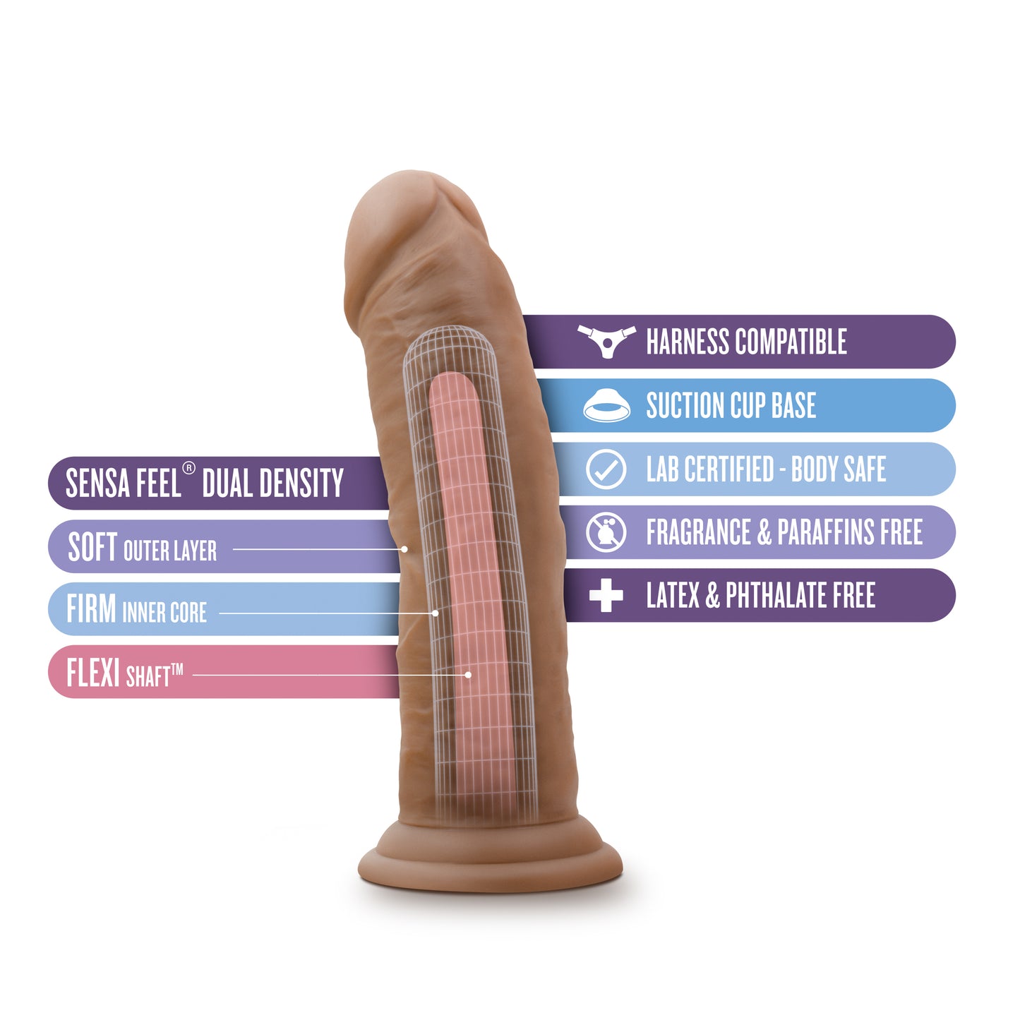 Au Naturel - 8 Inch Dildo With Suction Cup -  Mocha