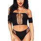 2 Pc Opaque Crop Top With Net Detail and Matching Thong Back Bottoms - One Size - Black LA-81572