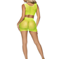 2 Pc. Crochet Net Crop Top and Mini Skirt - One  Size - Neon Yellow