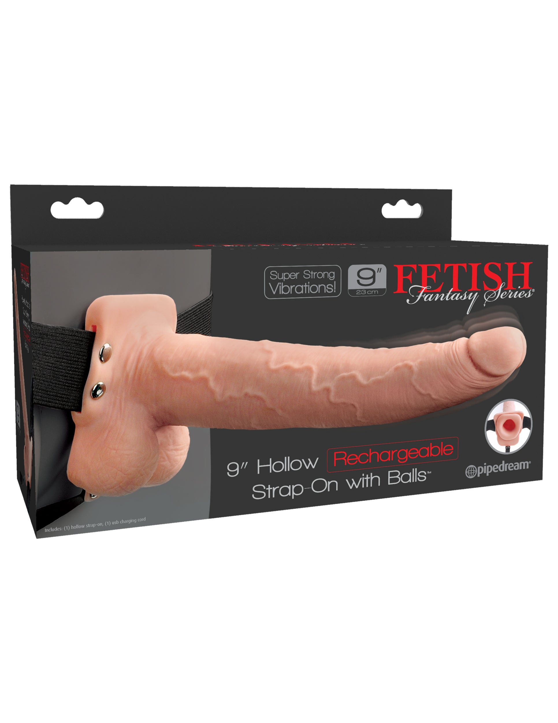 Fetish Fantasy Series 9" Hollow Rechargeable Strap-on With Balls - Flesh PD3392-21