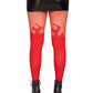 Opaque Flame Tights With Fishnet Top - One Size -  Red