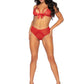 2 Pc. Lace Bralette and Ribbon Tie Crotchless  Panty - One Size - Red