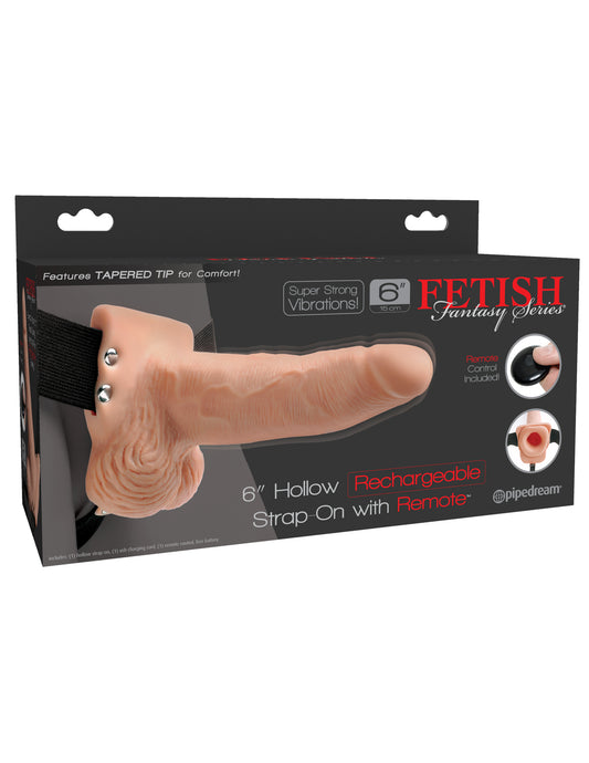 Fetish Fantasy Series 6" Hollow Rechargeable Strap-on With Remote - Flesh PD3395-21