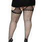 Oval Net Suspender Hose With Opaque Top - 1x/2x Size - Black